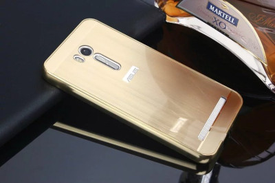 Други Бъмпъри за телефони Луксозен алуминиев бъмпър с твърд огледален гръб за Asus Zenfone Go 5.5 ZB551KL златист